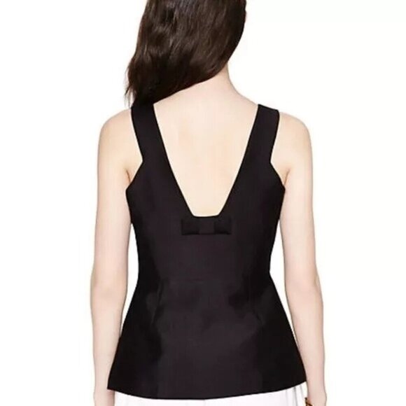 Kate Spade Top Black V-Neck Sleeveless Peplum Hem Back Bow Blouse 0 - Picture 4 of 9